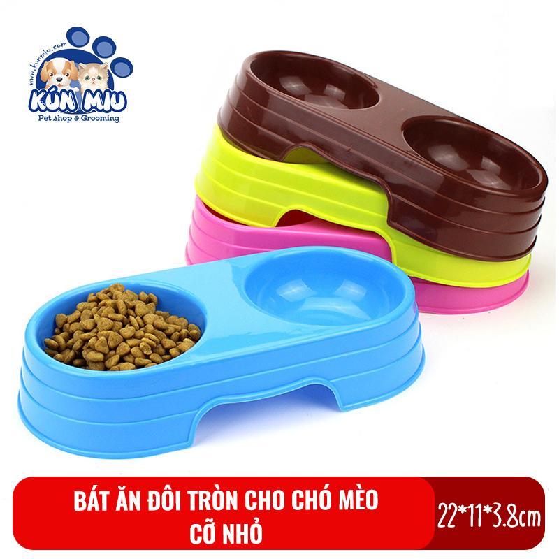 Bát ăn đôi tròn cỡ nhỏ cho chó mèo con Kún Miu chất liệu nhựa PP an toàn cho thú cưng