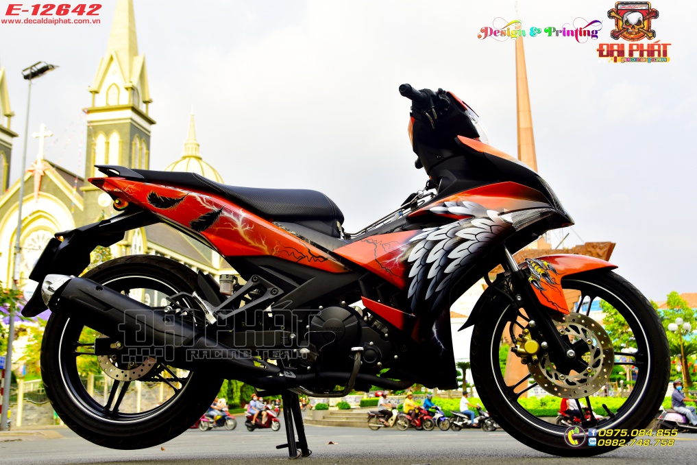 Tem Trùm Xe Exciter 150 Đại Bàng Cam Đen