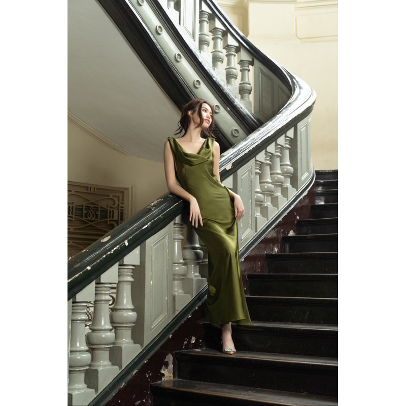 [Kisserine] Đầm lụa CAROLINE - Đầm dài - Đầm dự tiệc - Đầm thiết kế cao cấp - Đầm cổ đổ 🌹🌹