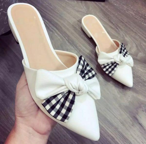 Dép sục bít mũi nơ caro
