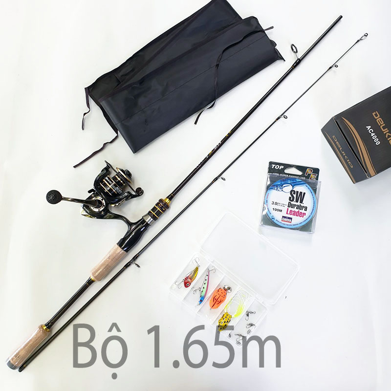 Combo cần câu lure máy đứng carbon + máy câu Deukio AC4000 dùng ngay mã BCM12 - tặng nhiều phụ kiện