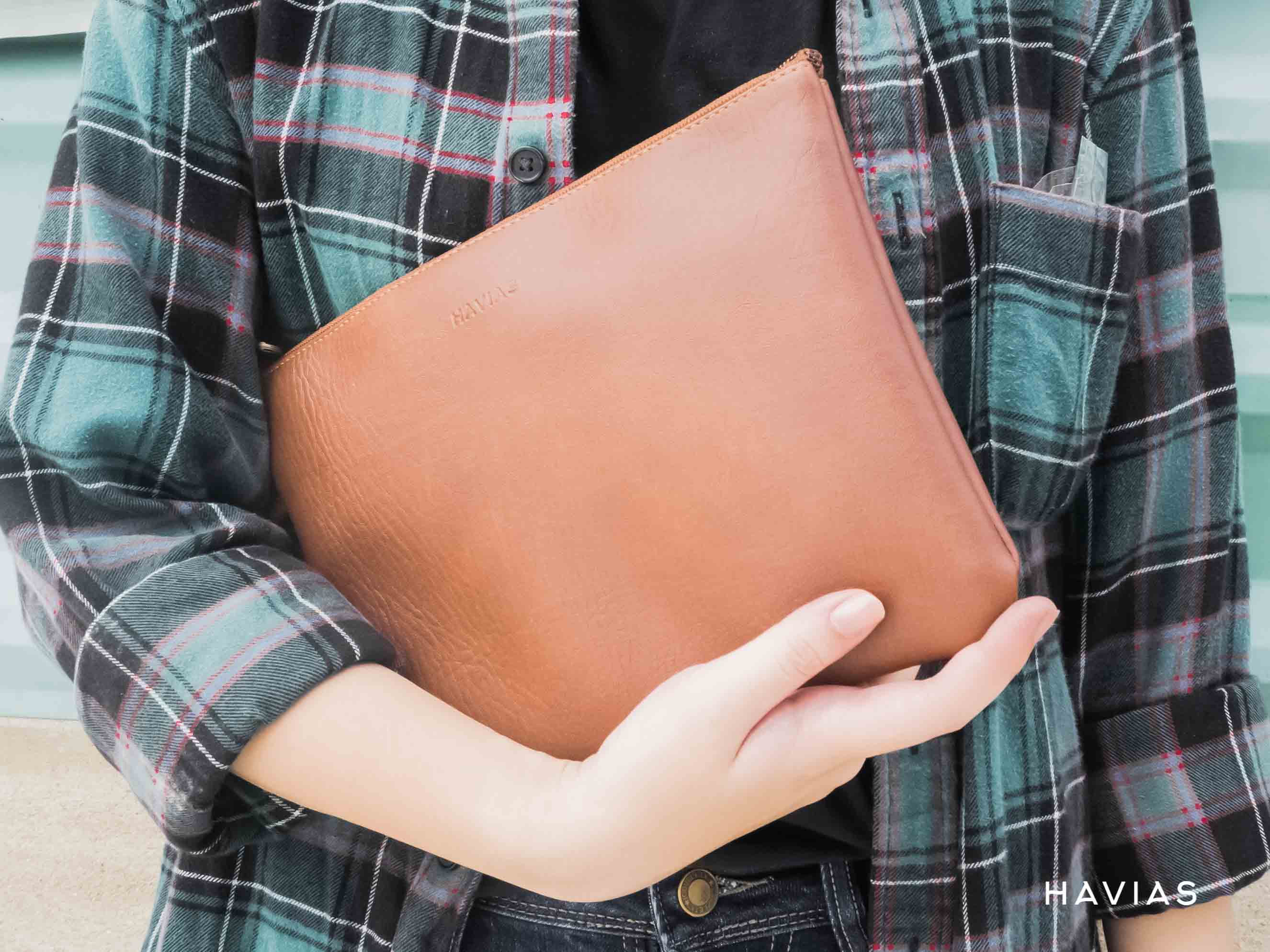 Doc havias clutch túi cầm tay da bò nappa thật 100%