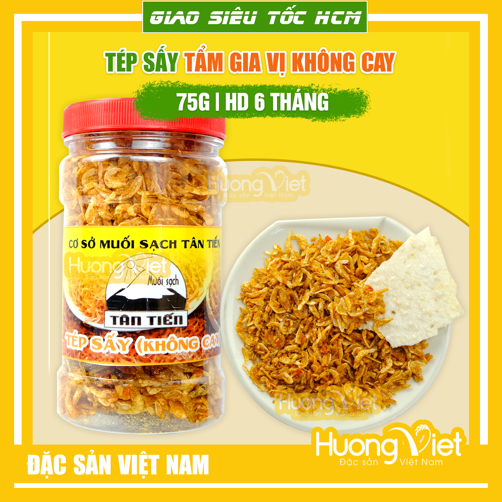 Tép sấy giòn tẩm gia vị ruốc sấy khô ăn liền hộp 75g làm bánh tráng trộn ăn kèm cơm