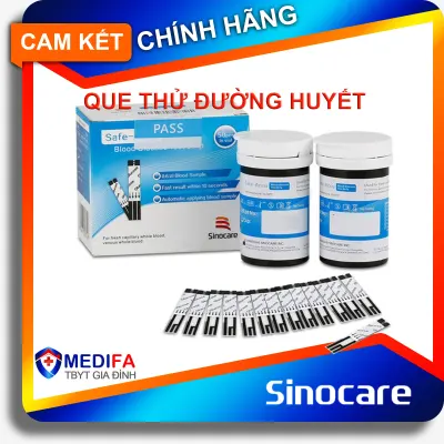 COMBO Que thử đường huyết Sinocare Safe ACCU hộp 50 que thử + 50 kim chích máu - Kim và Que cùng hãng SINOCARE