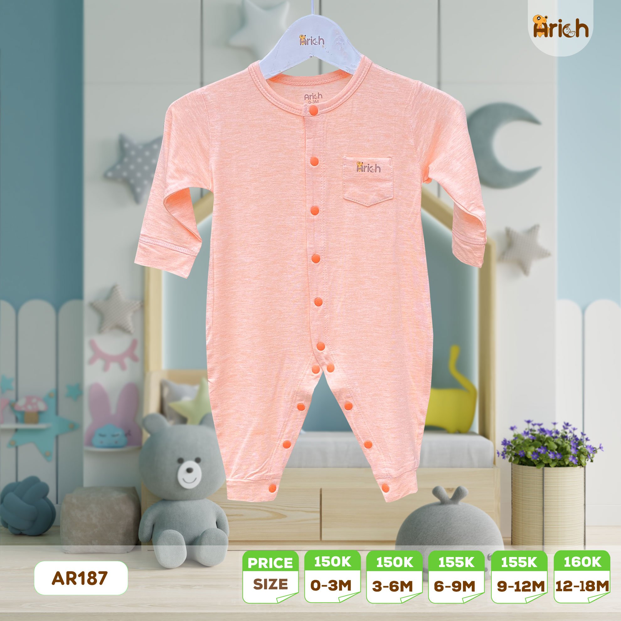 Body dài SỢI TRE ARICH 0-18M