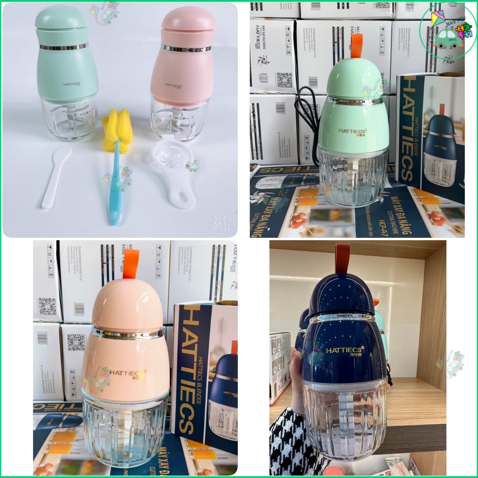 Máy Xay Đa Năng Hattiecs 6 lưỡi và máy 8 lưỡi.