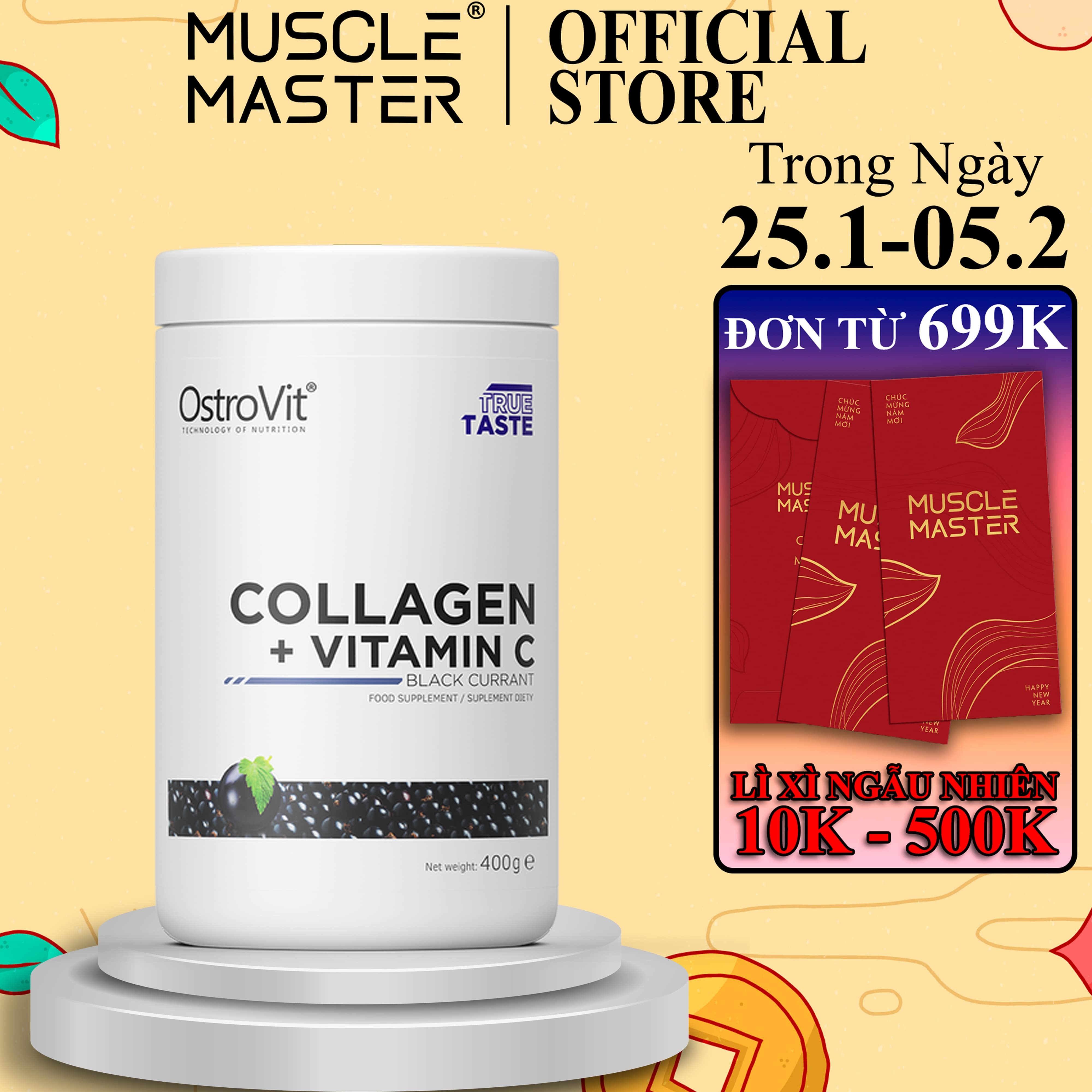 Ostrovit Hydrolyzed Collagen + Vitamin C - 400g Dạng Bột