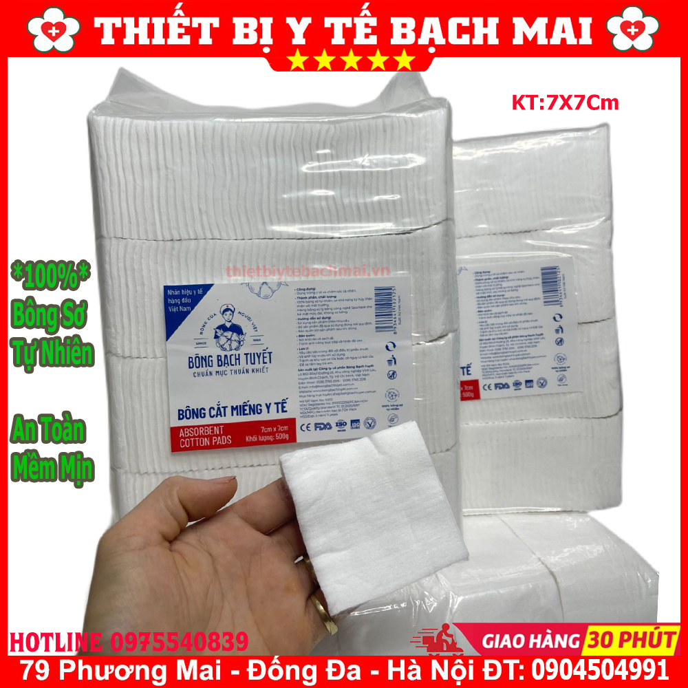 Bông y tế bạch tuyết cắt sẵn 7x7cm, 10x10cm - 01kg