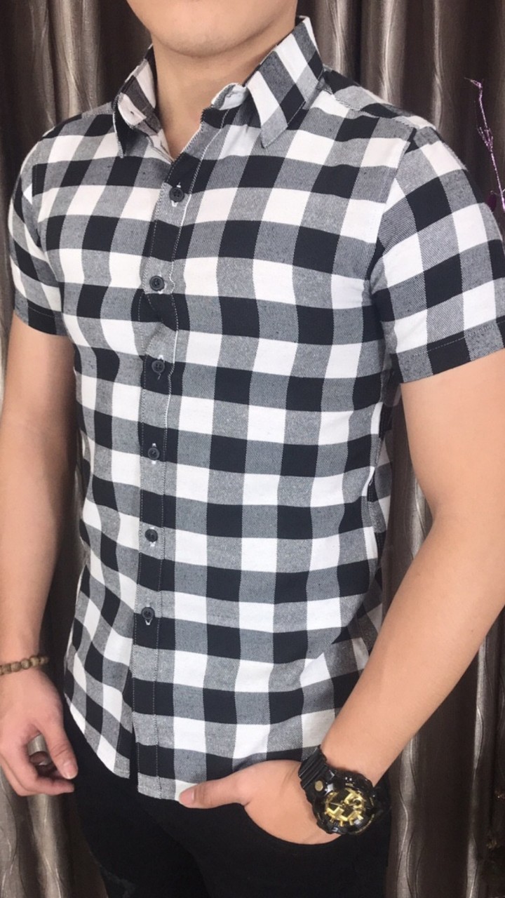 Áo sơ mi nam ngắn tay caro đỏ đen