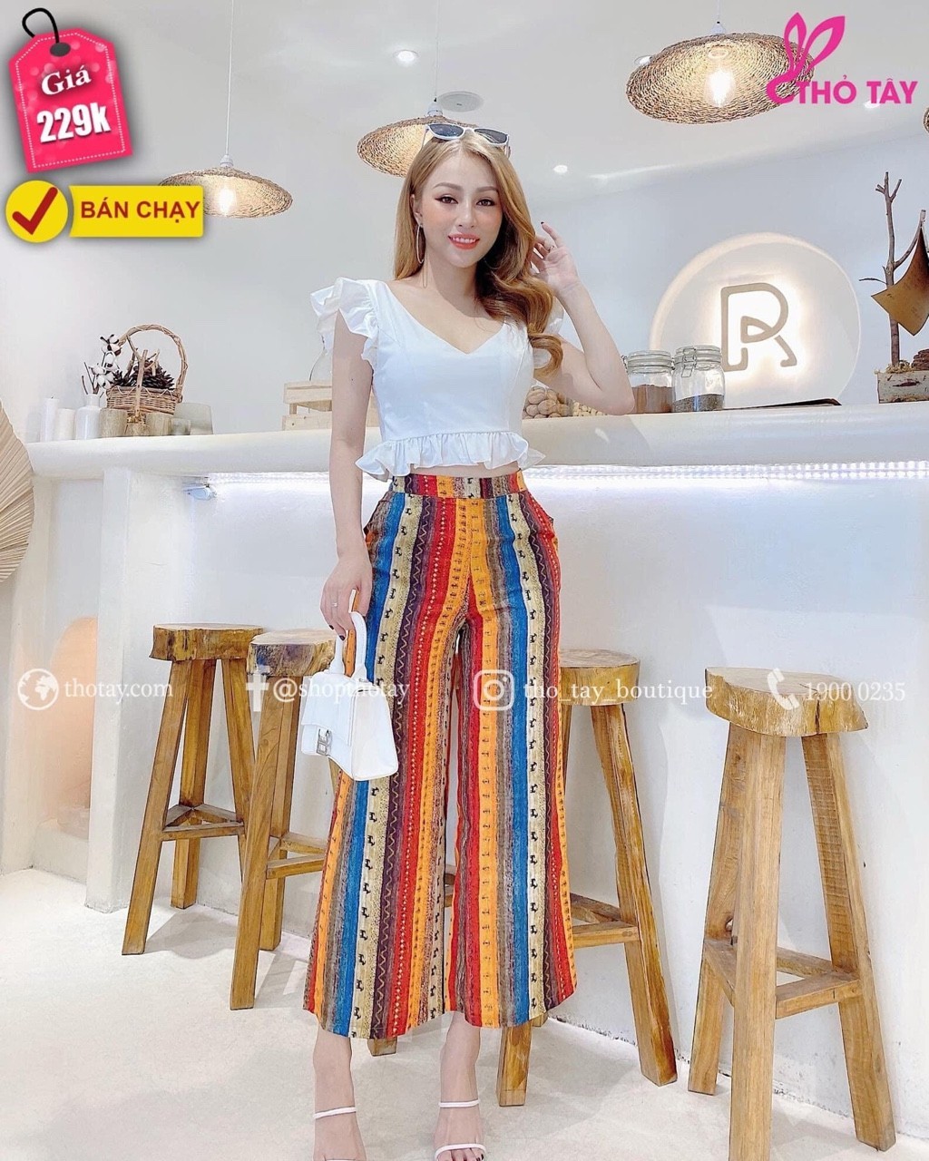 [HCM]Sét bộ nữ quần dài ống rộng họa tiết thổ cẩm+áo croptop đính nơ tay cánh tiên