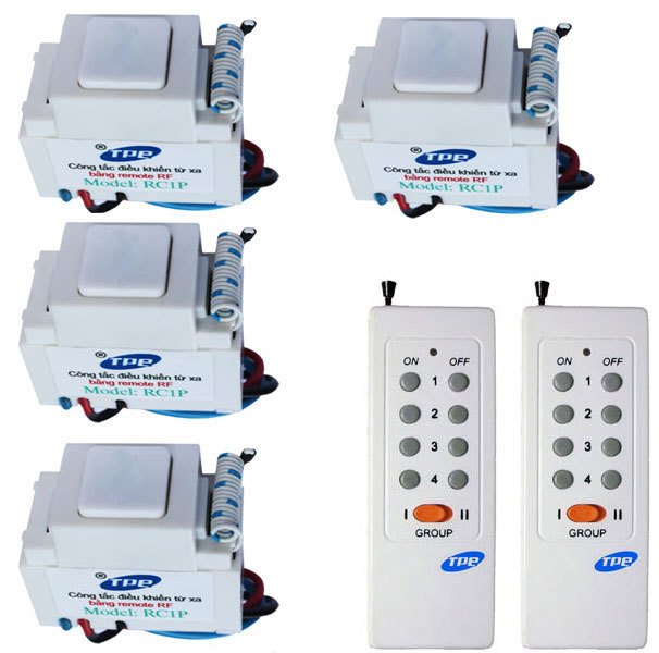 Bộ 4 công tắc điều khiển từ xa có hẹn giờ và 2 remote rc1p-4c2r8
