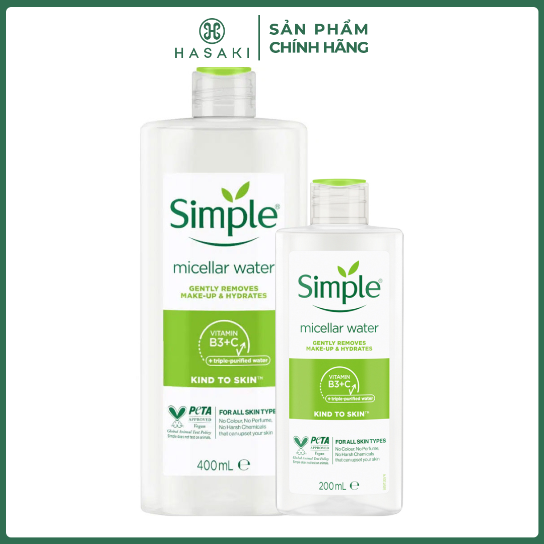 Combo Simple Nước Tẩy Trang Simple Làm Sạch Trang Điểm 200ml + 400ml Hasaki Sản Phẩm Chính Hãng