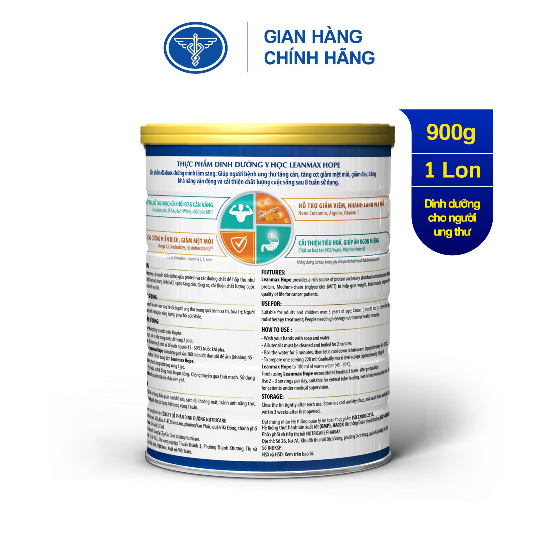 Lon sữa Leanmax Hope 900g - dinh dưỡng y học dành cho người ung thư