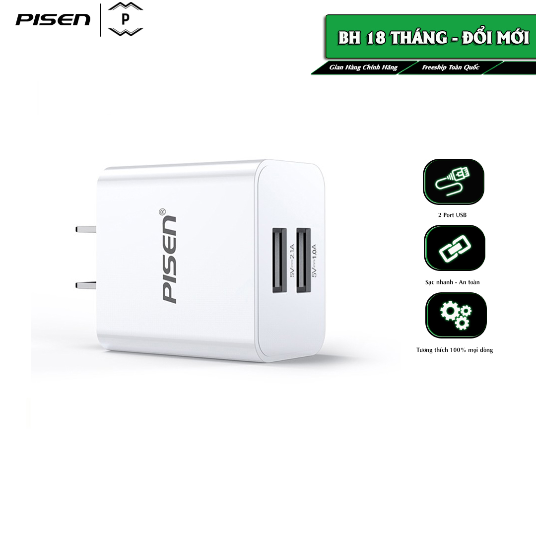 Sạc PISEN Dual USB Charger 2.1A, 10.5W