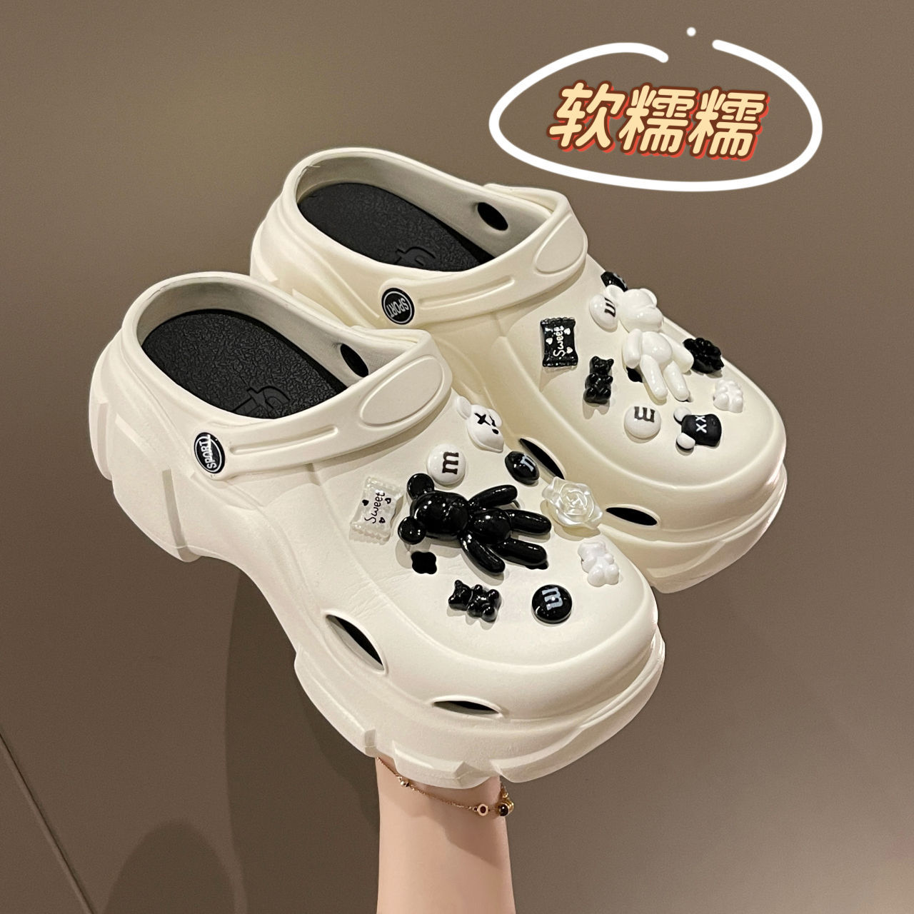 Dép nữ 3TDEP, dép sục Cross gấu Bearbrick độn đế 7cm tặng kèm 18sticker