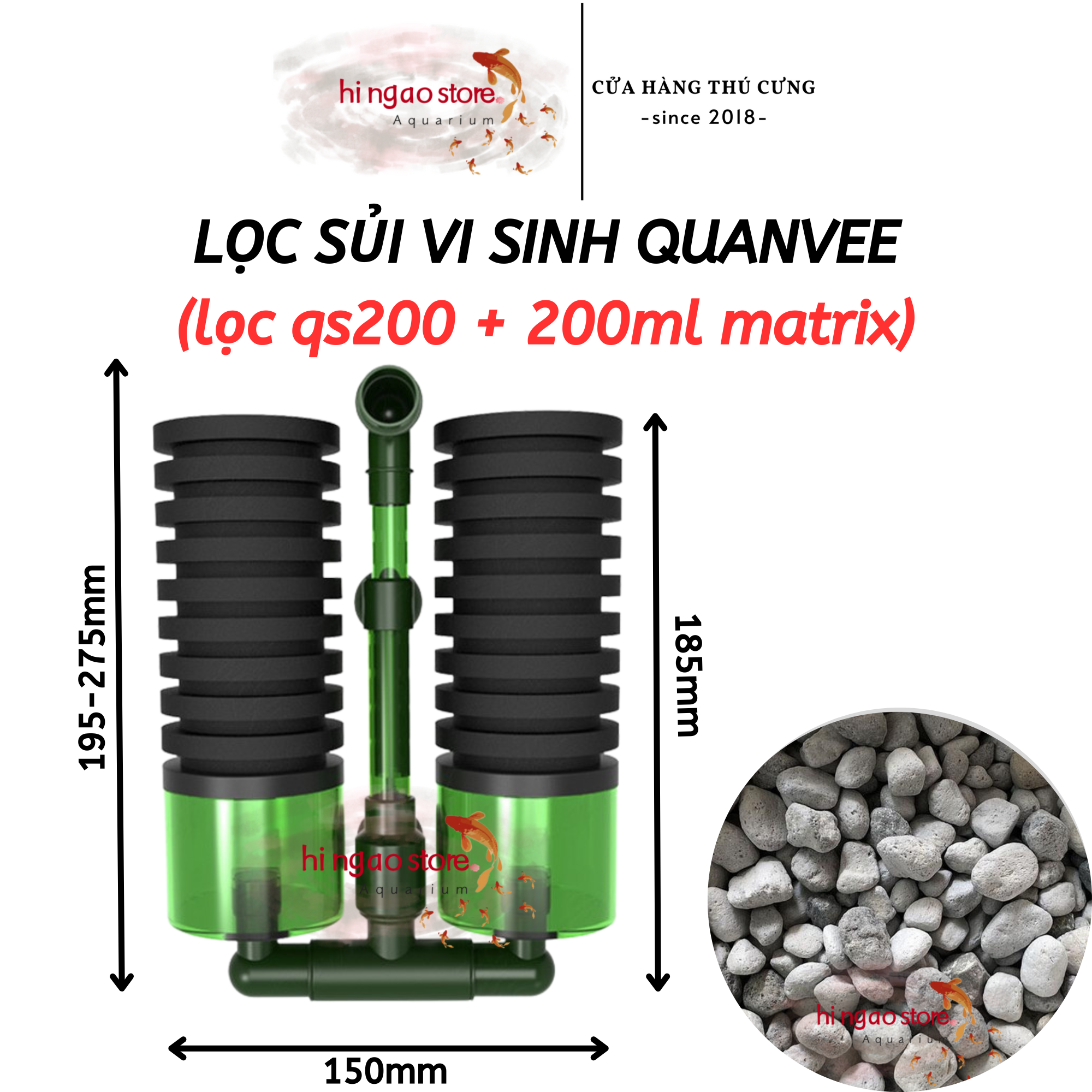 (Tặng 1m dây, 1 van tăng giảm) Lọc Vi sinh QS100A/QS200A làm trong nước, tạo vi sinh - Phụ kiện cá cảnh | Hingaostore.