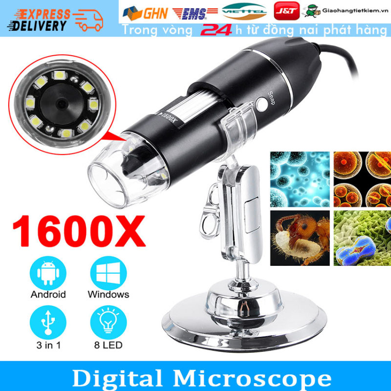 【Trong 24h gửi hàng】1600X HD Kính hiển vi điện tử Digital Microscope Kết Nối USB điện thoại