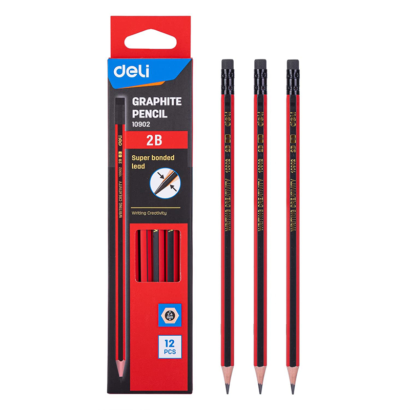 (Hộp 12 Cây) Bút chì lục giác 2B Deli 10902 Có Gôm