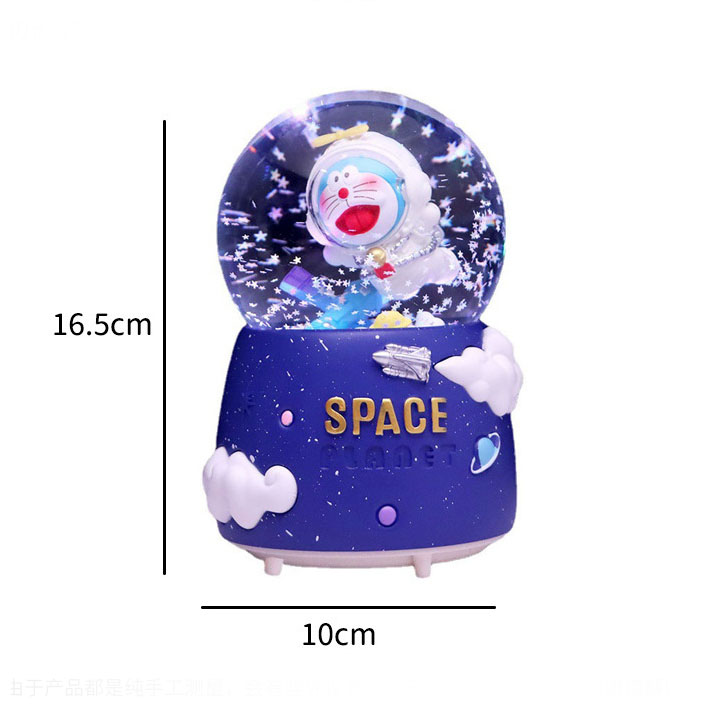 Quả cầu tuyết Doremon Hello Kitty phi hành gia vũ trụ có đèn đổi màu, hiệu ứng âm nhạc, Cầu pha lê tuyết Doraemon Kitty Space