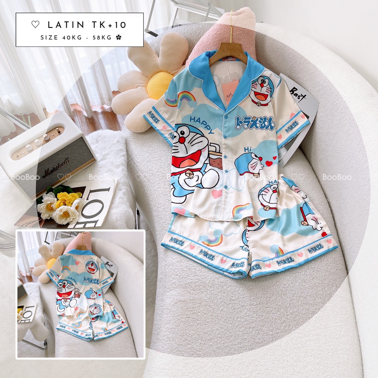 (Tay Ngắn Quần Đùi) - Pijama Mặc Nhà Boo Boo Lụa Latin 40-58kg
