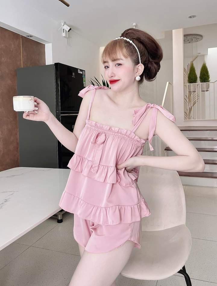 Đồ ngủ sexy nữ 2 dây cột ?đồ bộ mặc nhà hai dây Set ngủ Chất Lụa Satin Mát Mềm Mại Gợi Cảm