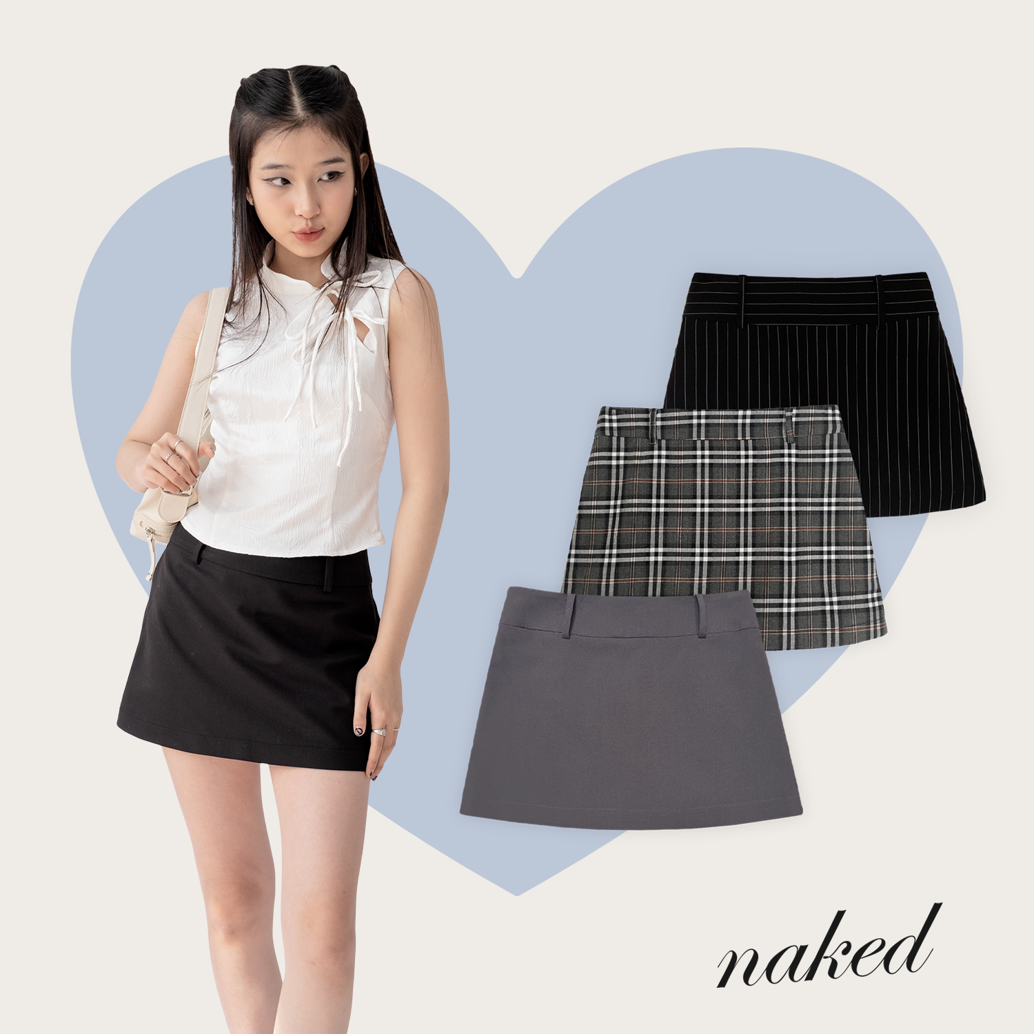 Chân váy dáng ngắn cạp to Naked by V - Basic Mini Skirt