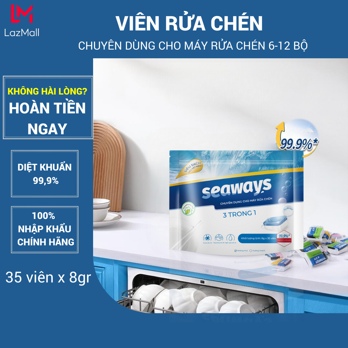 Seaways 3-in-1 biological enzyme dishwashing tablet-for-all dishwasher