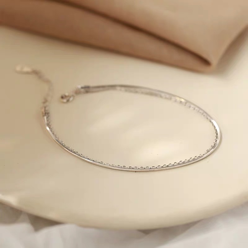Lắc tay trơn bạc nữ 2 dây mắt xích thời trang