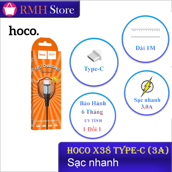 Cáp sạc Hoco X38 TypeC(3A, Sạc nhanh,  1 Mét)  - màu ngẫu nhiên