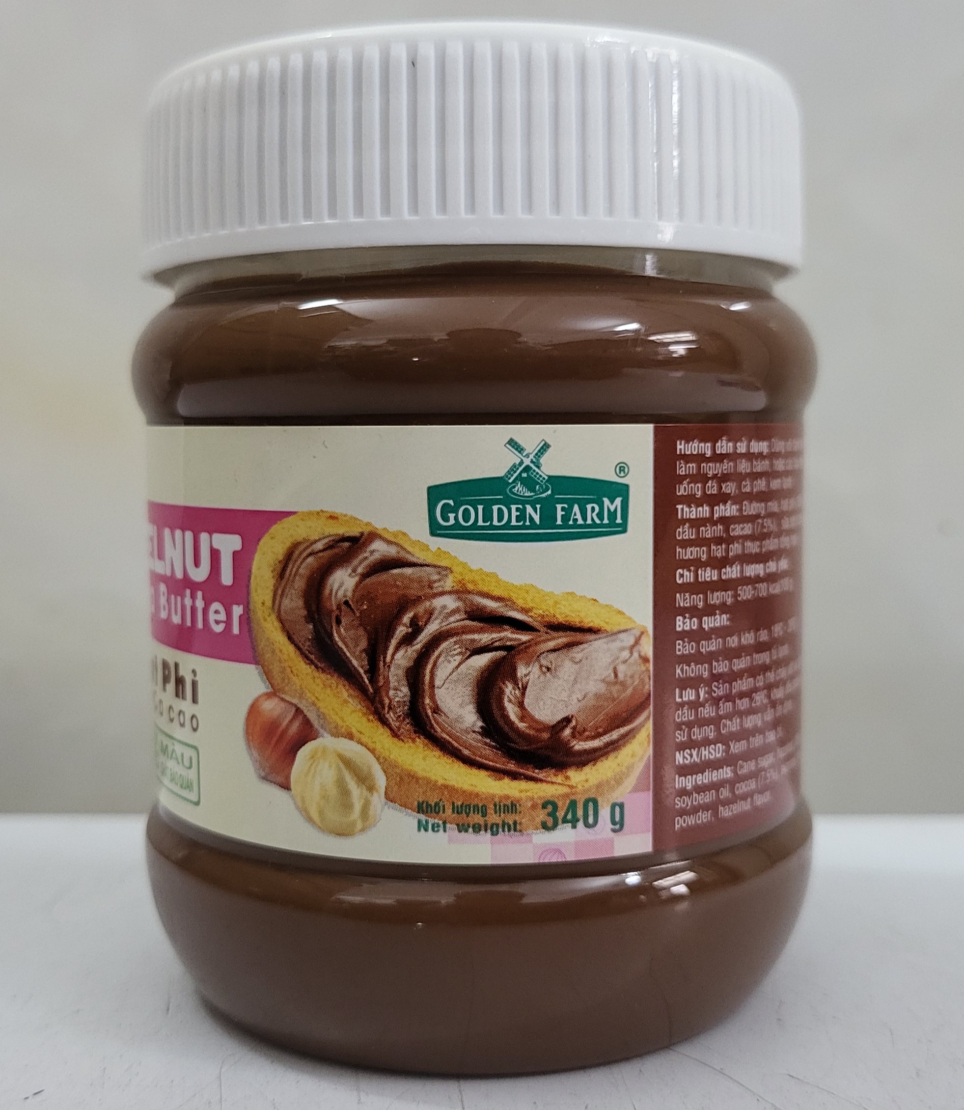 [HỘP LỚN 340g] BƠ PHẾT HẠT PHỈ CA CAO [VN] GOLDEN FARM Hazelnut Cocoa Butter (halal)