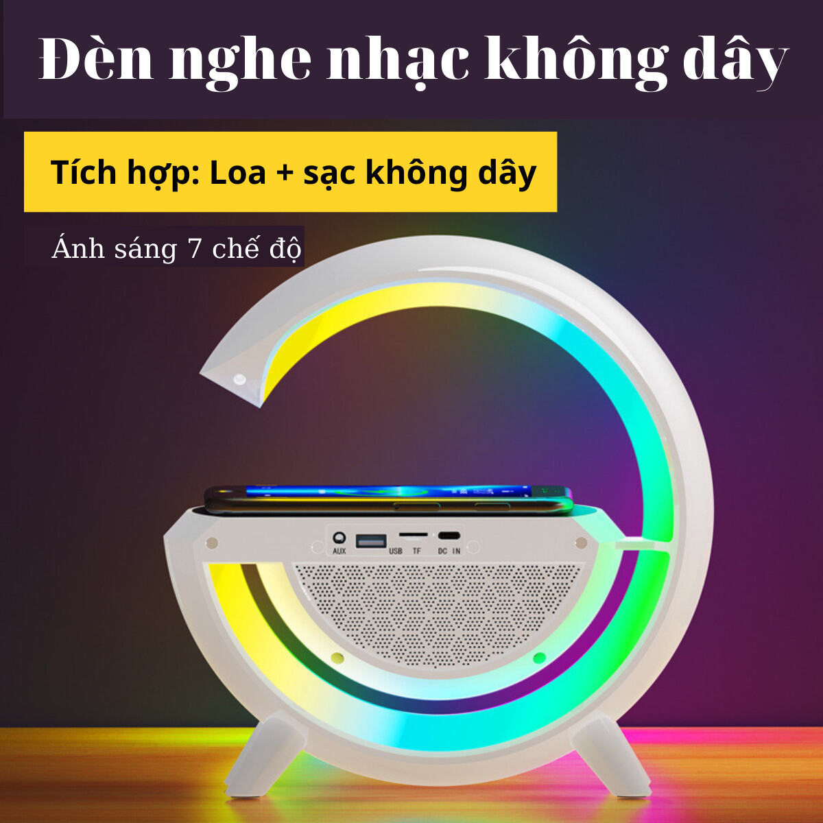 LOA CHỮ G BLUETOOTH kết hợp đèn ngủ ánh sáng 7 chế độ tích hợp sạc không dây [BẢO HÀNH...