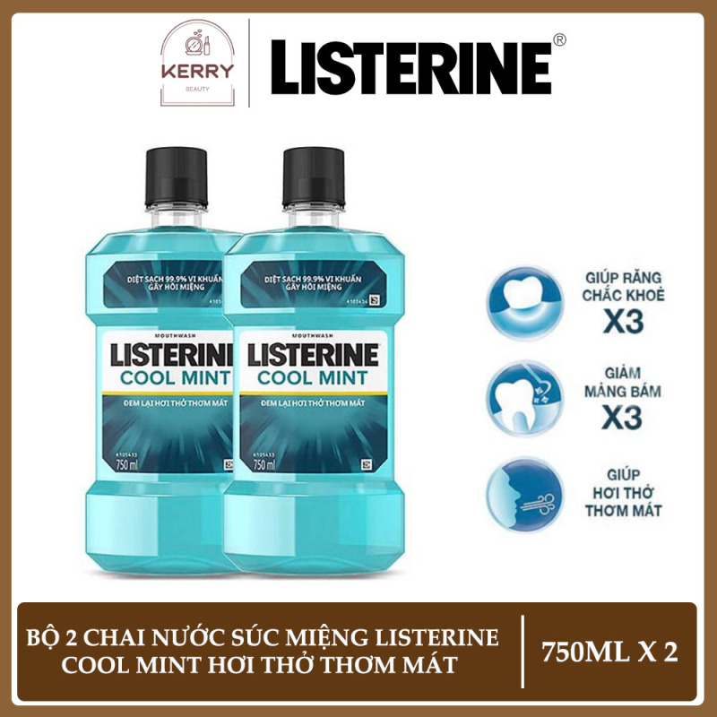 Bộ 2 chai nước súc miệng diệt khuẩn giữ hơi thở thơm mát Listerine Cool Mint (750ml/chai)