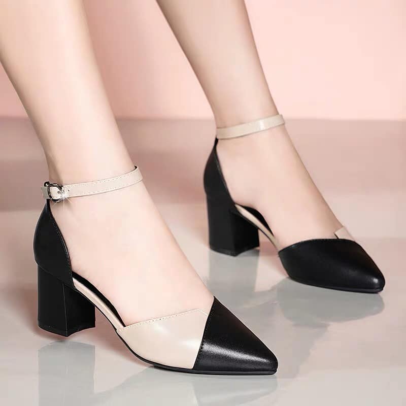 giày cao gót/ sandal nữ cao gót phối da gót vuông 5cm mẫu hot 2021,sandal công sở phối da gót 5 phân cực đẹp