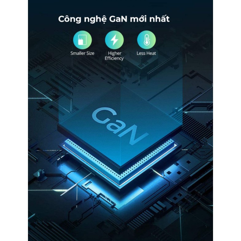 Củ Sạc Nhanh GaN 65W RavPower PD 2 cổng (USB + C) RP-CPCN002
