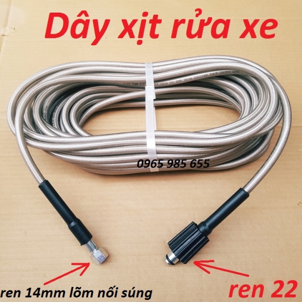 Bảng giá Dây Rửa Xe 10m,15m.20m Cho Máy Bơm Xịt Rửa Áp Lực Cao - Ren nối sung 14mm | ống dây xịt rửa xe áp lực cao