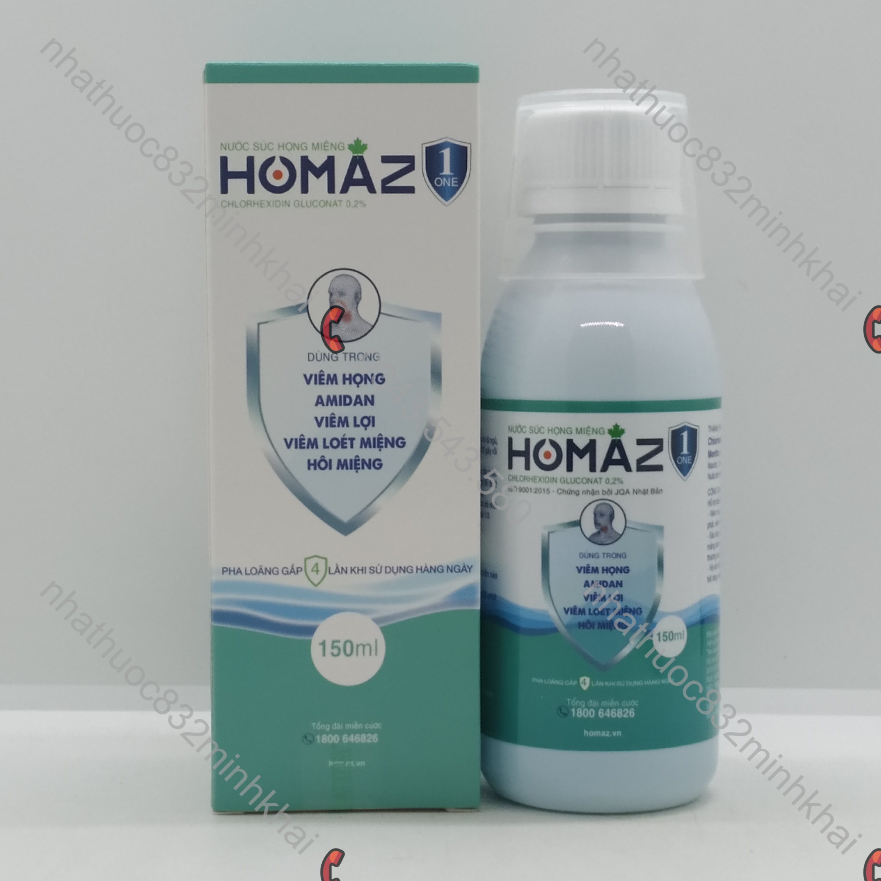 Nước súc họng Homaz One chai 150ml - thế hệ mới ưu việt, dùng trong: viêm loét nhiệt miệng, viêm họng, viêm amidan, hôi miệng