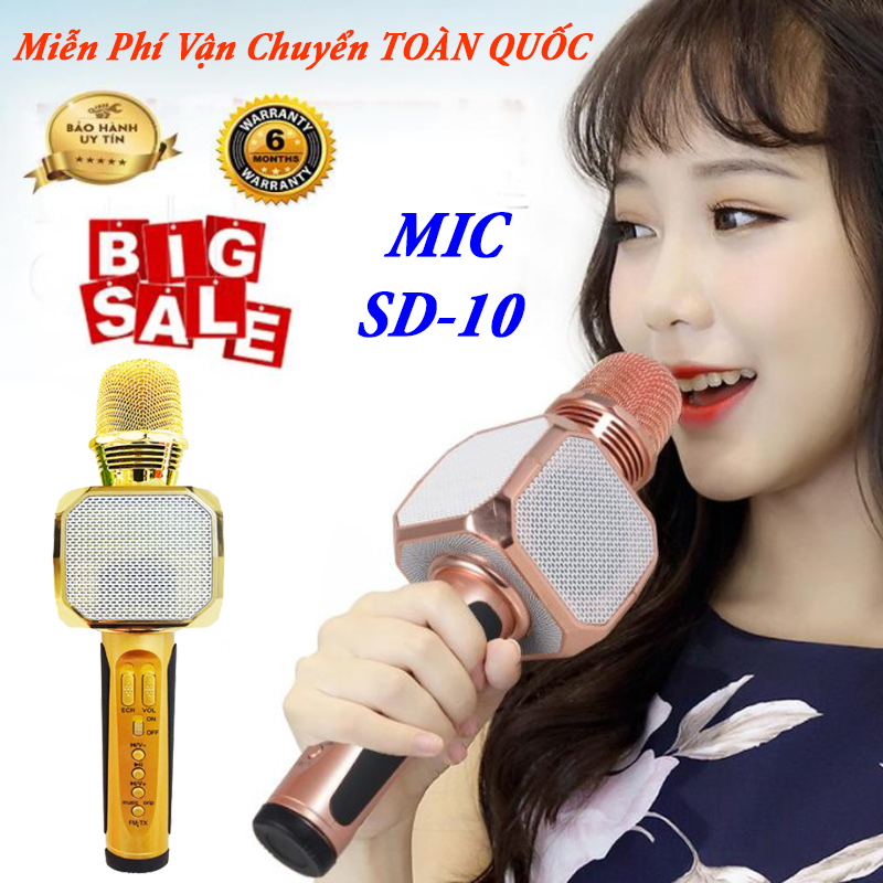 Micro Bluetooth Karaoke SD 10 Loa Cầm Tay Hát Karaoke Micro Bluetooth Không Dây Kèm Loa Cao Cấp. Dễ dàng kết nối với các thiết bị di động Bảo hành 6 tháng 1 ĐỔI 1. UY TÍN - CHẤT LƯỢNG