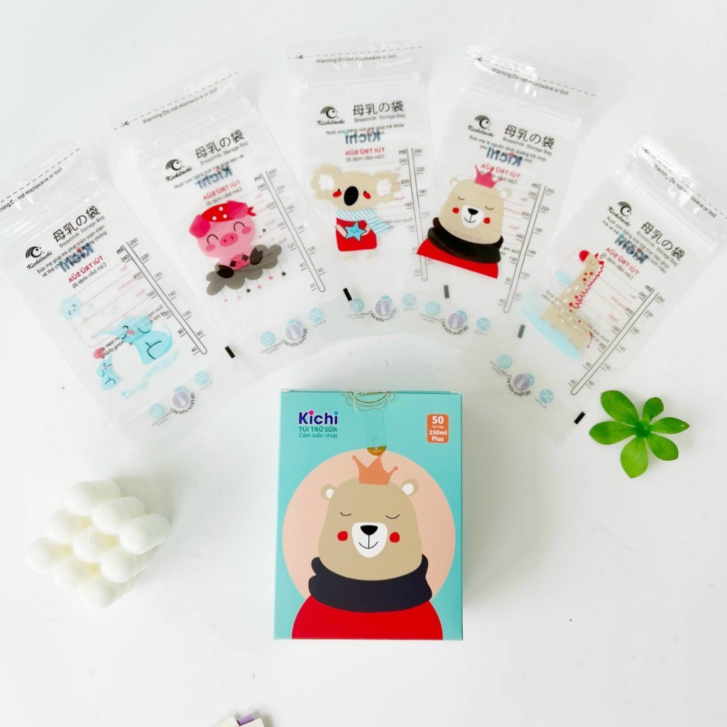 Túi trữ sữa Kichilachi chính hãng 250ml / Hộp 50 túi - hộp 30 túi 150ml , hình con voi, có khóa kéo chống tràn, tiện lợi dễ sử dụng, chắc chắn, không rò rỉ, dùng để trữ và bảo quản sữa, dễ sử dụng, không chứa BPA