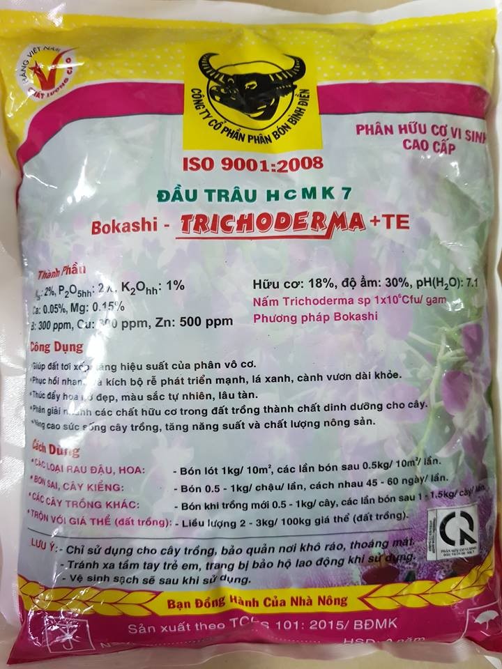 [HCM]Phân bón Đầu trâu HCMK7 hữu cơ Trichoderma + TE 1kg