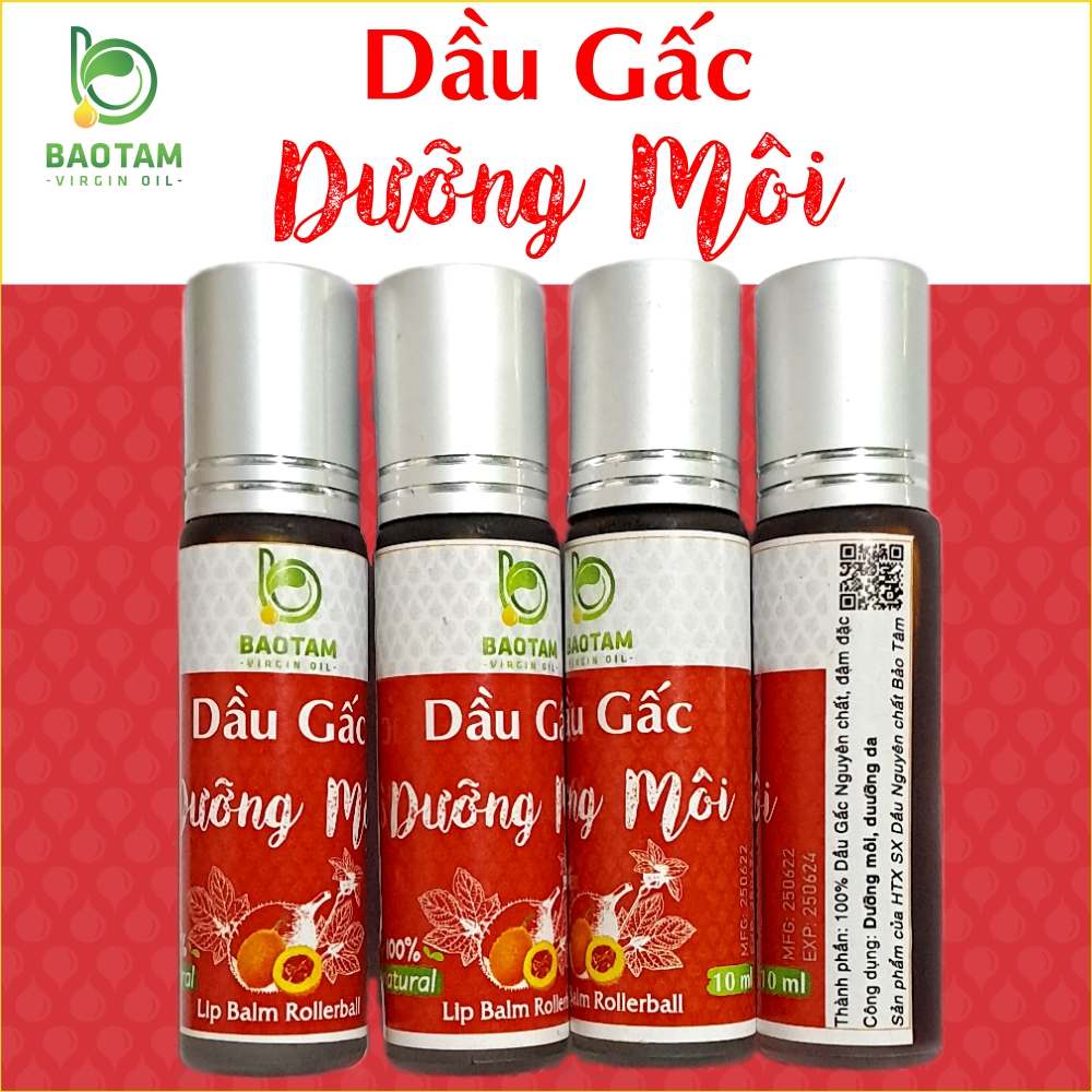 Lăn Dưỡng Môi Dầu Gấc Tự nhiên Nguyên chất Bảo Tâm 10ml Ép lạnh từ màng