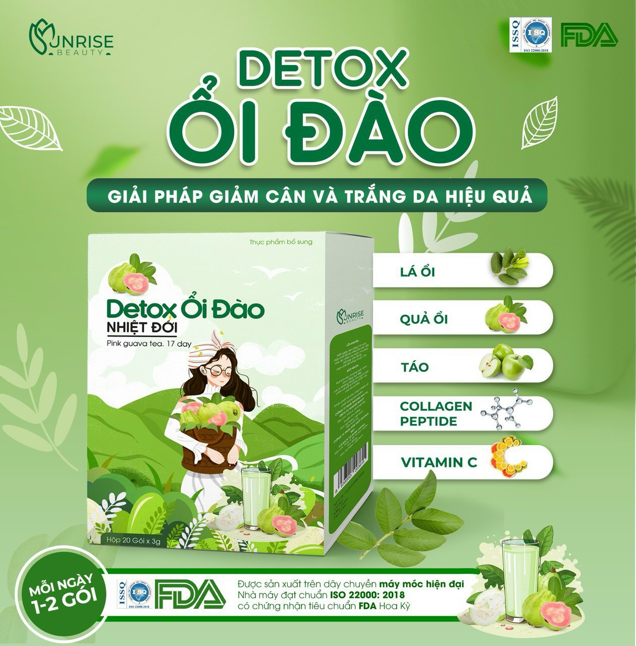 Detox ổi , nước ép ổi giảm cân - thải mỡ an toàn - định hình eo thon dáng đẹp 20 gói