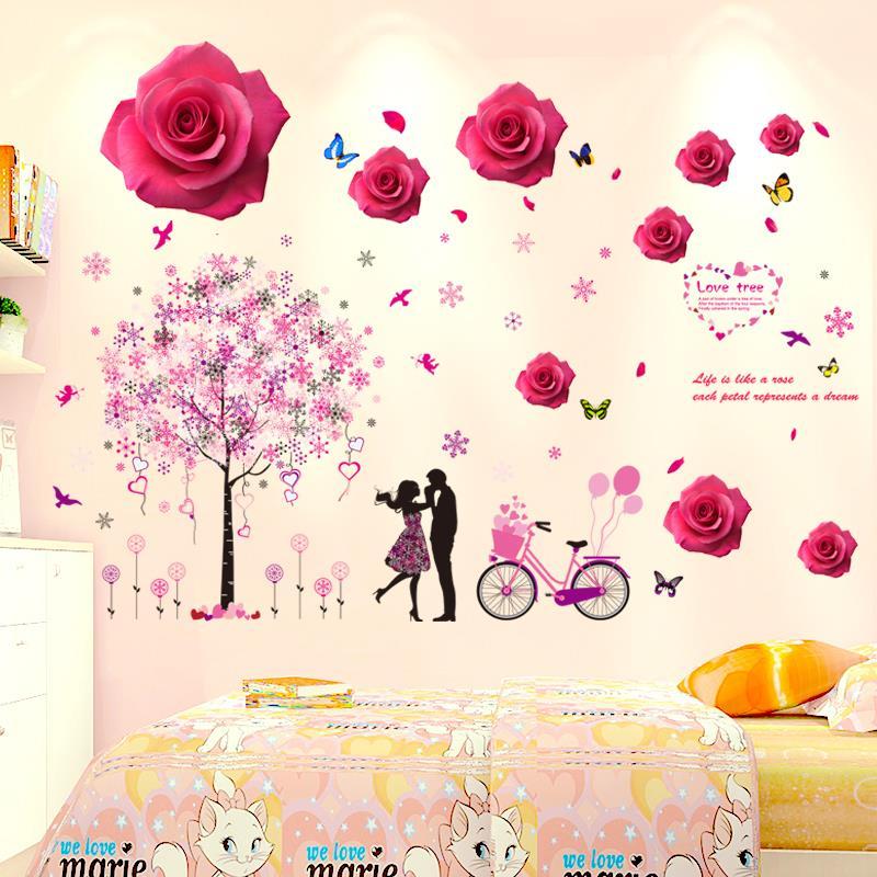 [HCM]DECAL DÁN TƯỜNG HOA HỒNG ĐỎ VÀ CÂY TRÁI TIM
