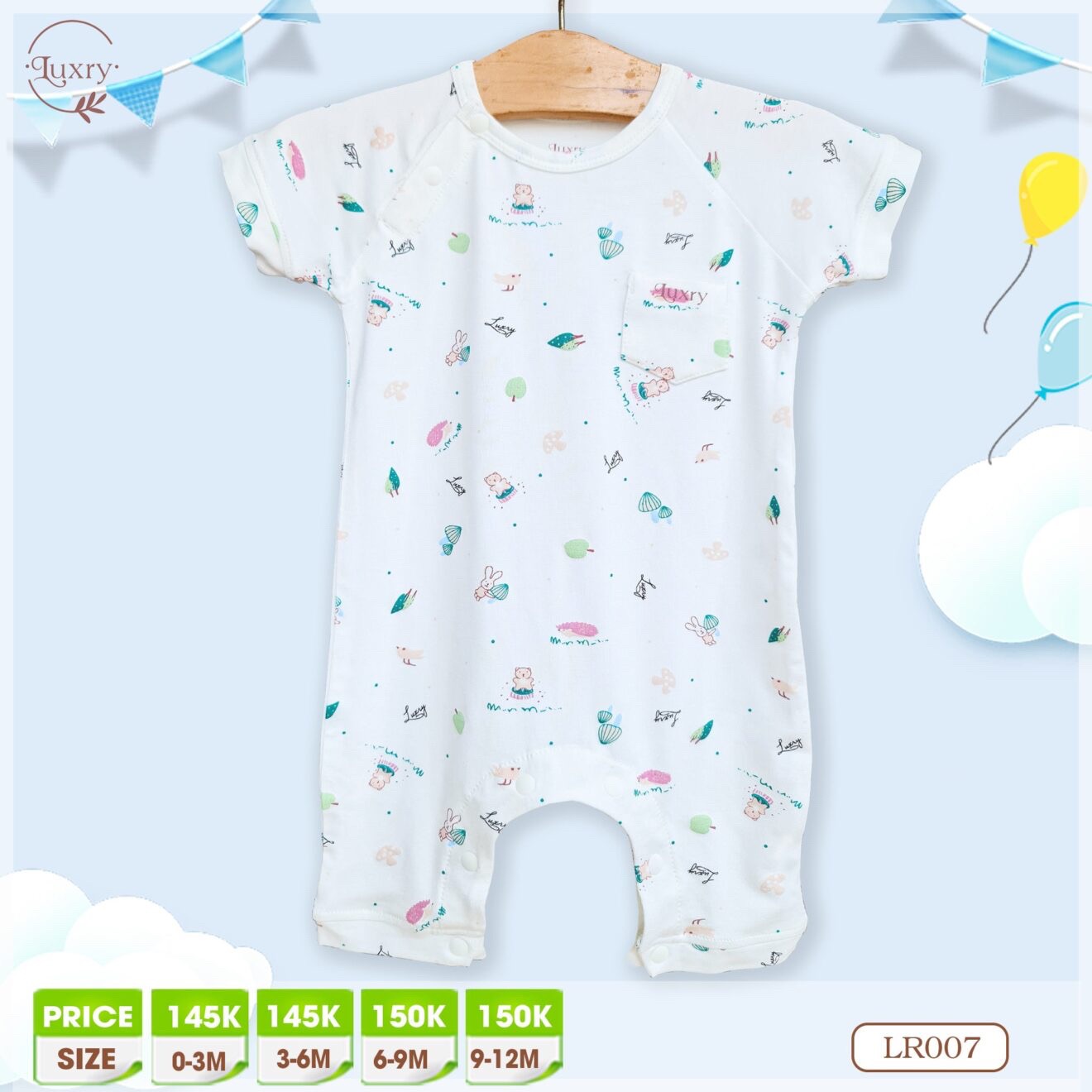 Bodysuit Cộc Cài Lệch Dành Cho Bé Sơ Sinh
