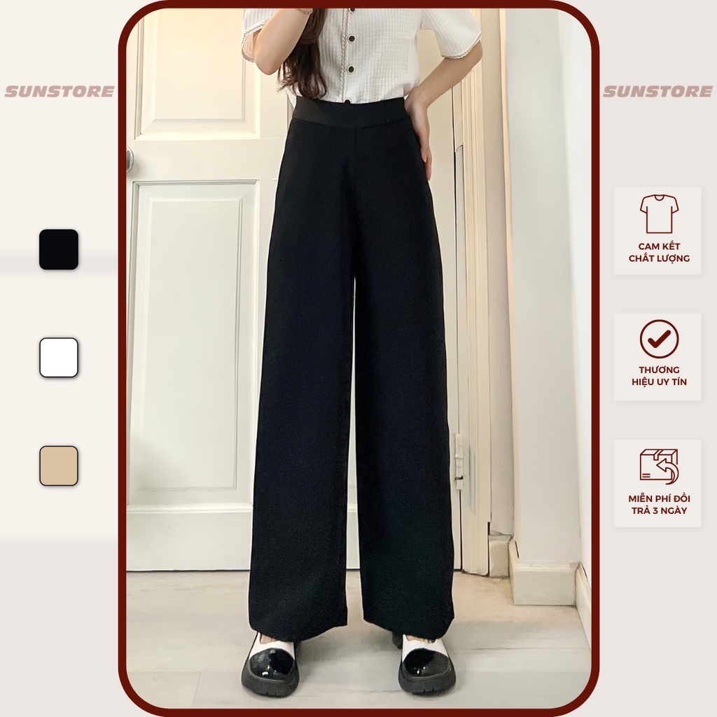 Quần ống rộng nữ lưng cạp cao vải culottes khoá sườn dáng suông dài chất dày màu đen be OriPant Q34 - Sunstore