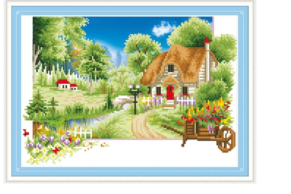 Tranh đính đá ngôi nhà cổ tích VS082 - 51 x 38 cm