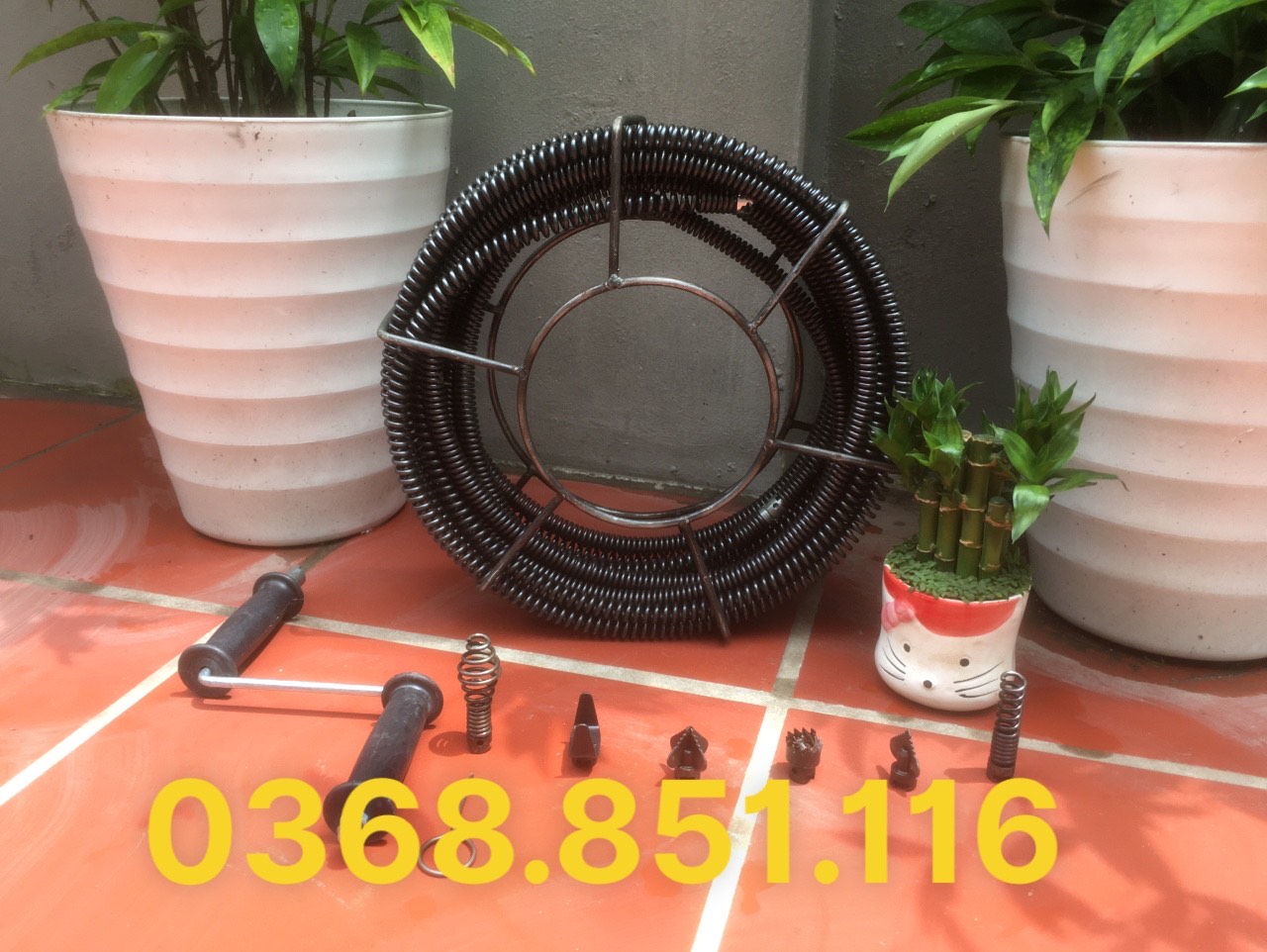 Dây thông cống LÒ XO 3M ( 3M + 6 đầu thông + tay quay......)