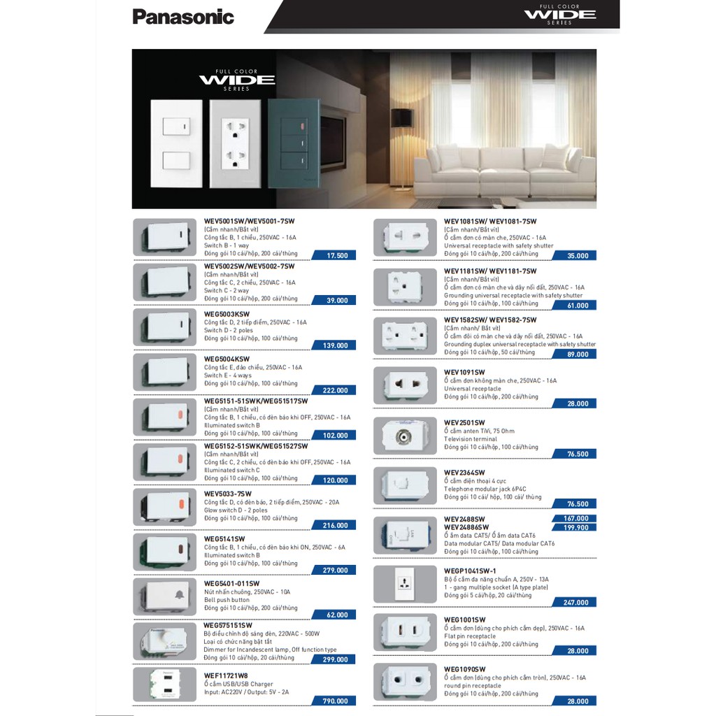 Ổ cắm Data CAT5 Panasonic, [Dòng WIDE] Hạt mạng WEV2488SW