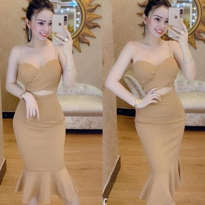 đầm body cúp ngực đắp chéo chân váy đuôi cá