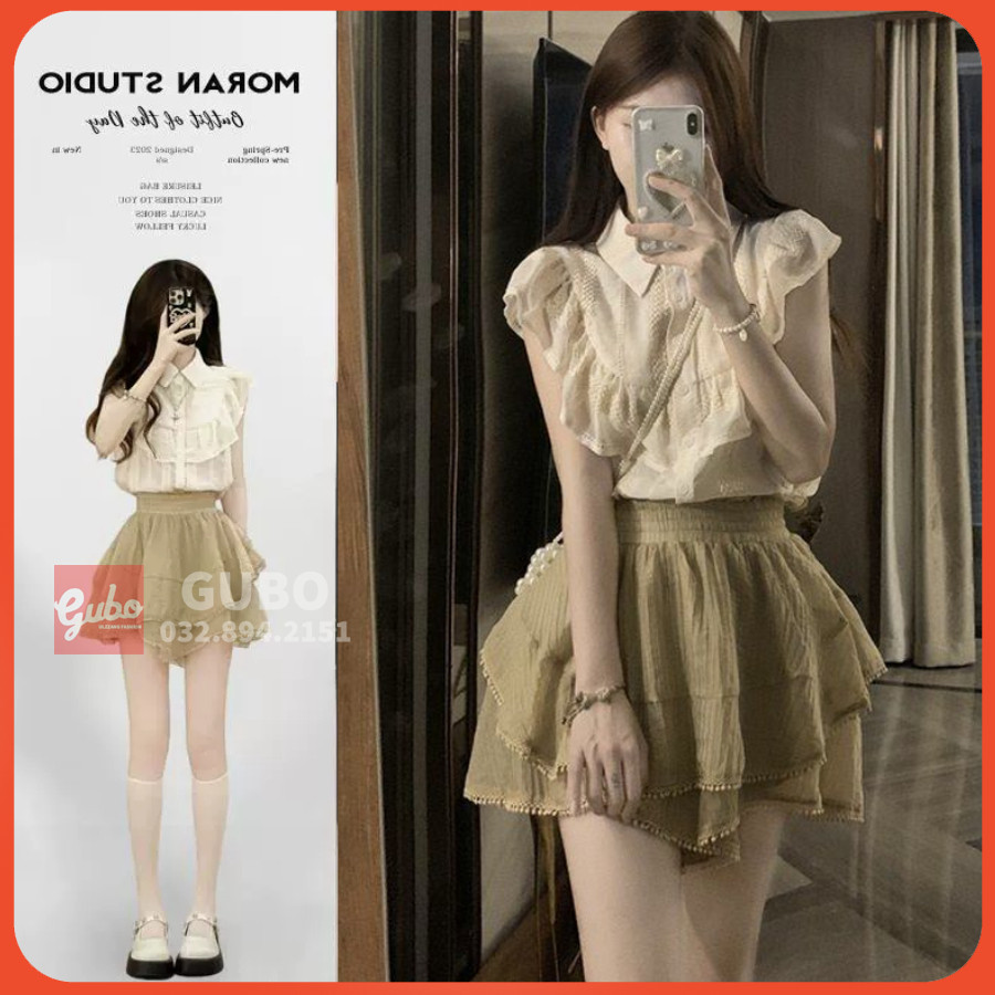 set nữ tiểu thư  set nữ phối váy basic phong cách hàn quốc GUBO99I21