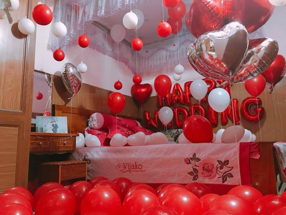 Set bóng trang trí phòng cưới phòng tân hôn màu đỏ